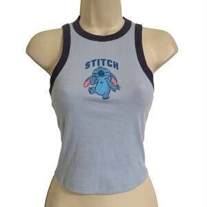 Disney Stitch Ribbed Racerback Tank Top XS Y2K Style Baby Tee Blue